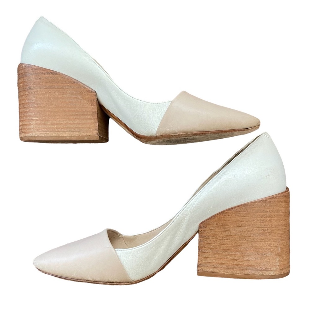 Chloé Two Tone Leather Wooden Block Heel Pumps EU Size 38 1/2, US size 8